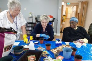 Ash Lodge respite care guests planting seeds at a table